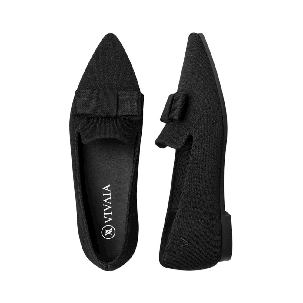 VIVAIA Women's Black Pointed Bow Slip-On Flats